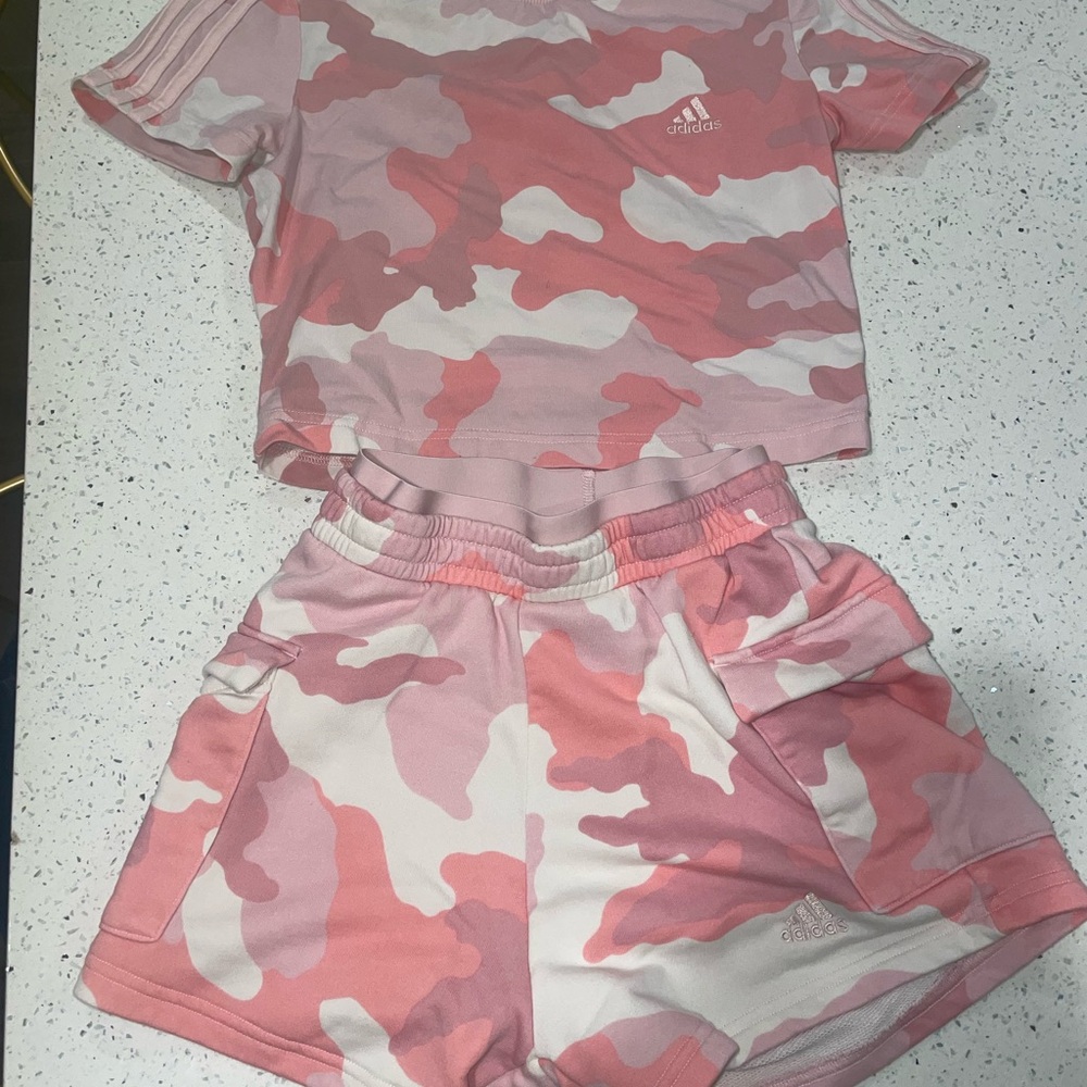 Adidas Pink and White Camo Set